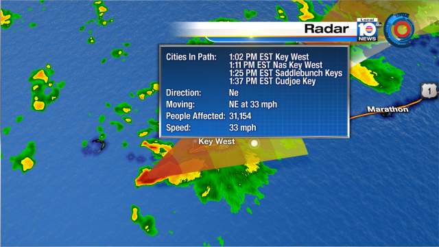 STORM TRACK - Storm heading towards Key West Estimated arrival 1:02pm #storms #Flwx #Keys https://t.co/tcvaXzUJMJ