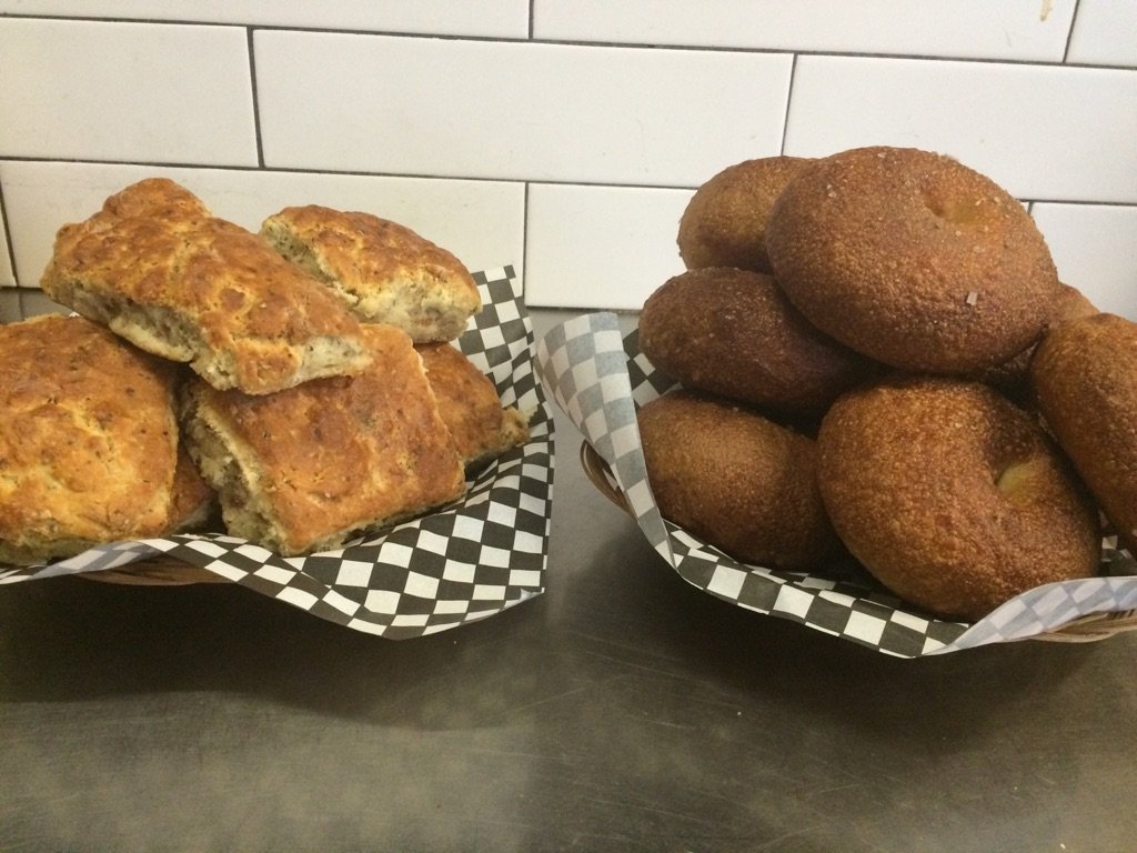 Fresh bagels and bacon mustard scones today!