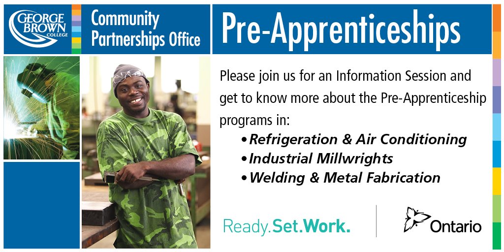 CPOGBC's tweet image. Come to the info session on FREE Pre-Apprenticeship Programs offered at #GBC. Jan 18, St. James Campus, Rm 362D 11am