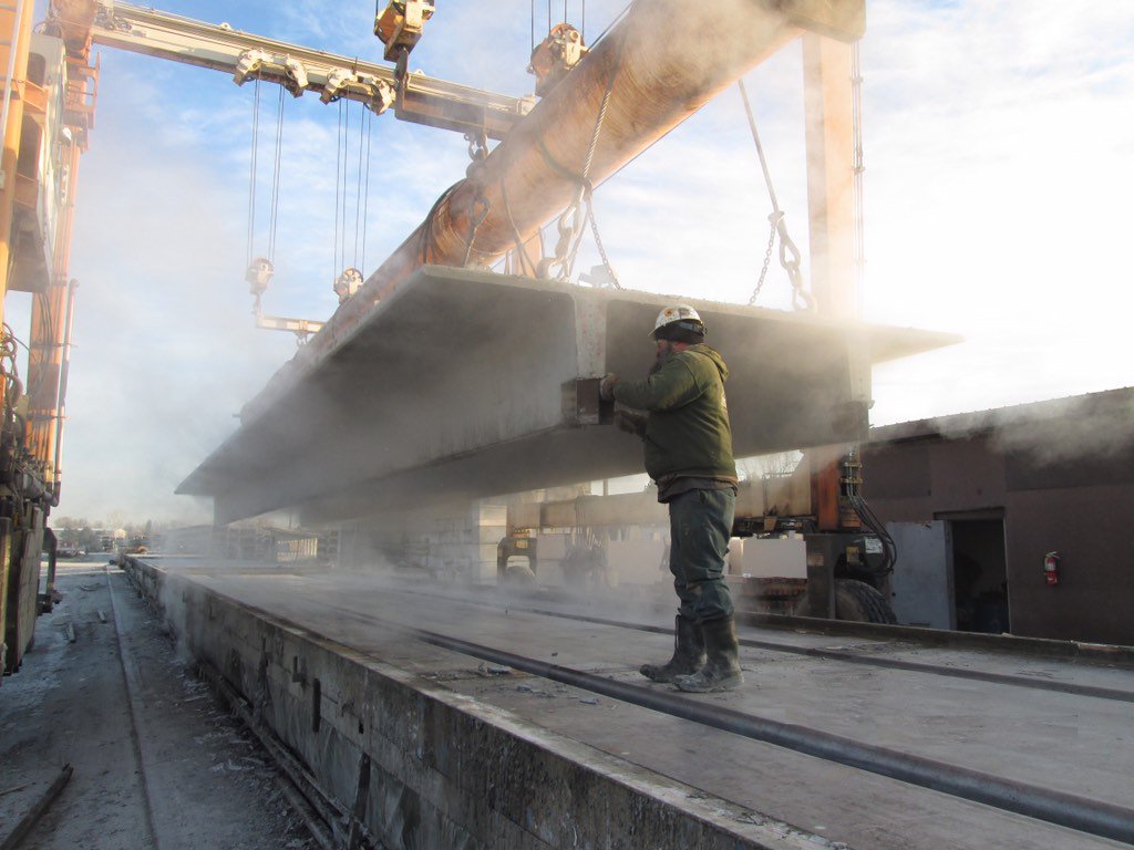 NCPprecast's tweet photo. An early morning action photo producing double tee's for a parking garage in NJ. #precast https://t.co/6bJtLH6ePl