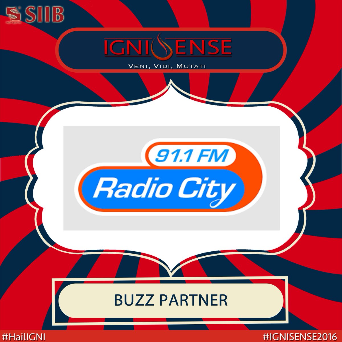 IgnisenseSIIB's tweet photo. We are proud to present Radio City as our Buzz Partner!
 #siib #ignisense2016 #sponsor https://t.co/65wc6WziRK