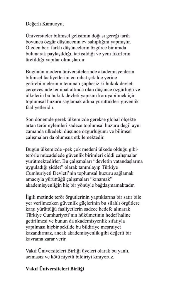 vakifuniversite's tweet photo. Vakıf Üniversiteleri Birliği açıklaması https://t.co/vJjwV5a8LA