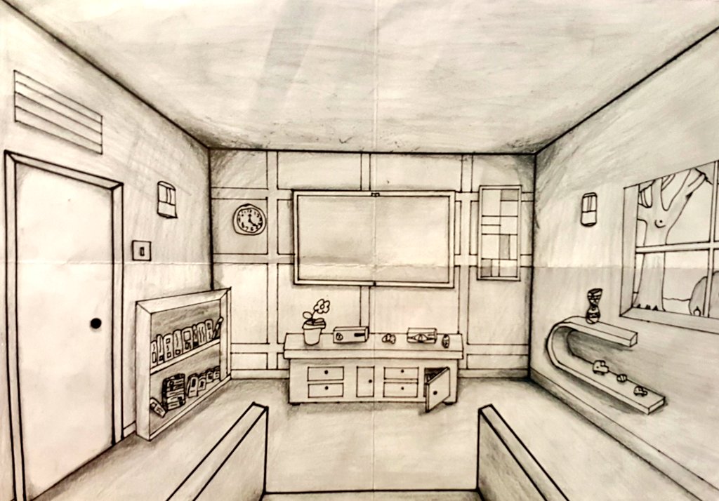 MrClaffey's tweet photo. Onepoint perspective of a room. Incredible standard for 1st years#perspective #drawing #technology #t4 #coislife https://t.co/Fw79bo2AOn