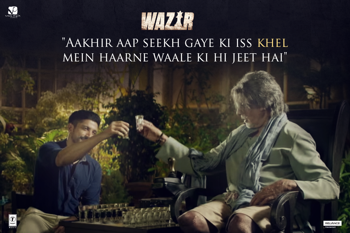Official_Wazir's tweet photo. Iss khel ki kahani, PanditJi ki zubaani! #WazirInCinemasNow @SrBachchan @FarOutAkhtar @nambiarbejoy @RelianceEnt https://t.co/wmBWRg1OxT