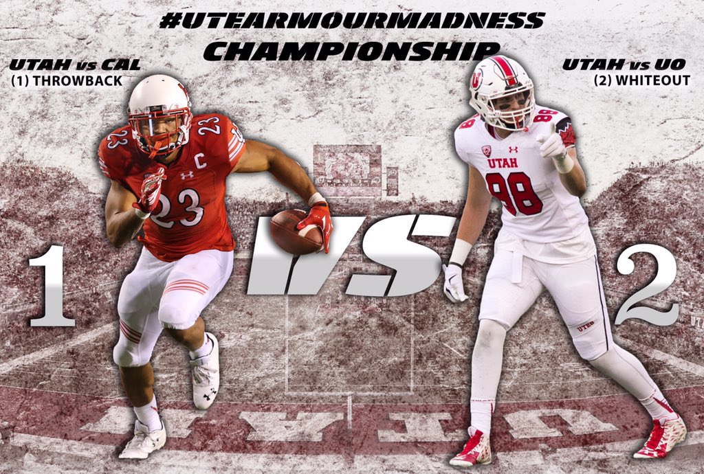 Championship round. Retweet for THROWBACK, Like for WHITEOUT. Voting closes at 4:30pm. #UteArmourMadness