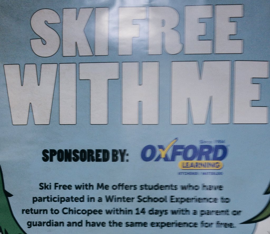 Chicopee_Resort's tweet photo. Thanks Oxford Learning KW for sponsoring SKi Free With Me @OLCKitchener @OLCEastbridge @OLCKitchenerS @OLCWaterloo https://t.co/4hT97Z2Ihg