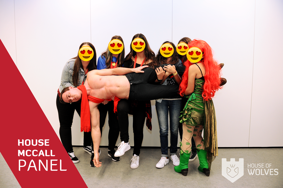 HouseWolvesCon's tweet photo. That time Parrish wasn't the one carrying the bodies... 😂 #HouseMcCall #HOW2015 @the_ryan_kelley https://t.co/5Onsq2np5u