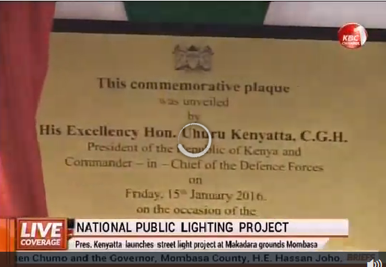 k_wawira's tweet photo. President @UKenyatta unveiling the commemorative plaque #Streetlightingproject @KBCChannel1 https://t.co/4qLD6bIO9b