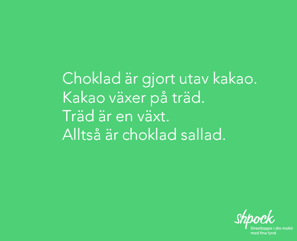 ShpockSverige's tweet photo. Idag blir det #sallad! #choklad=sallad #streetloppis #ShpockSE https://t.co/HneiwwuZHU