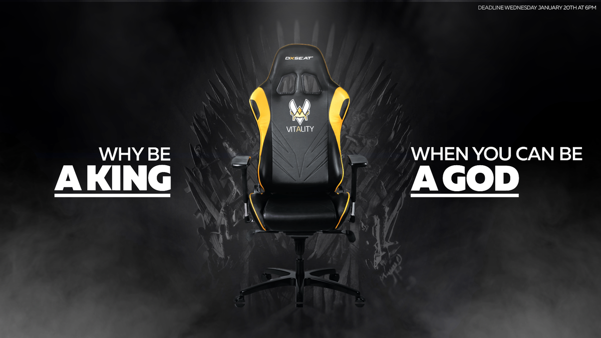 TeamVitality's tweet photo. #GiveAway What you are is where you sit. RT + follow @DXseat &amp; @Team_Vitality to try to win your own Vitality chair https://t.co/dCI4P0dzrJ