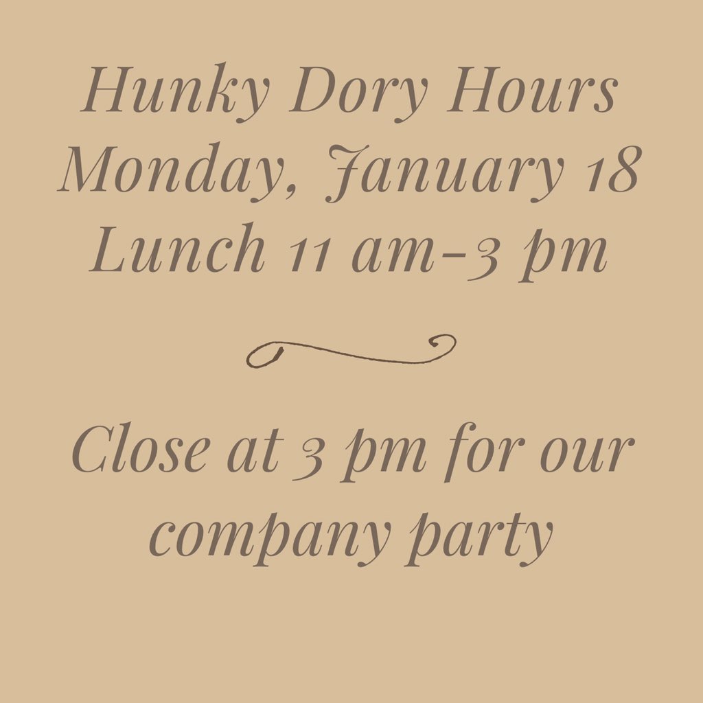 We're closed Monday (1/18) night, but will see you on Tuesday during normal business hours! Lunch 11-3 Dinner 5-10