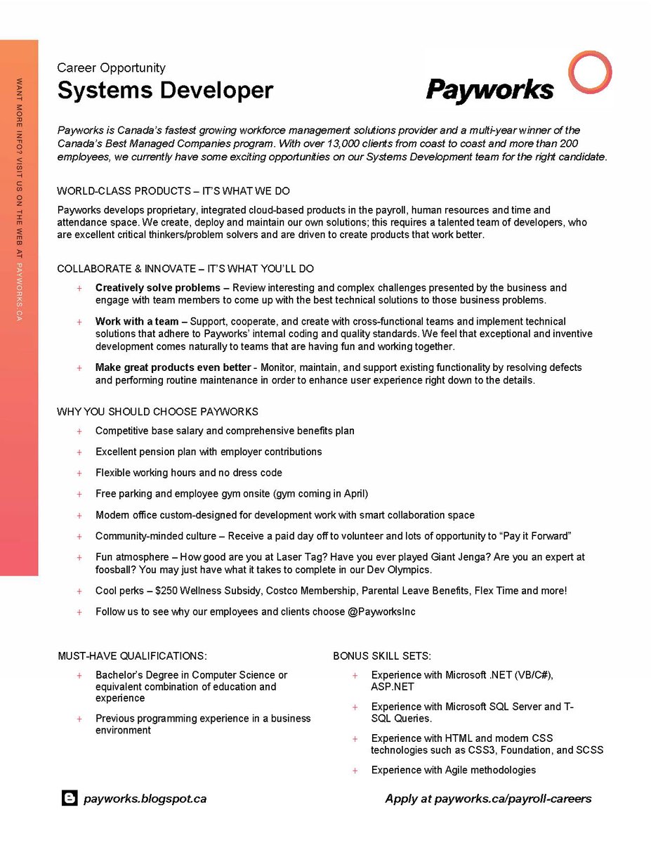 Payworks's tweet image. Are you a #SystemsDeveloper driven to make great products even better? Apply today! ow.ly/X7Rsv #coder