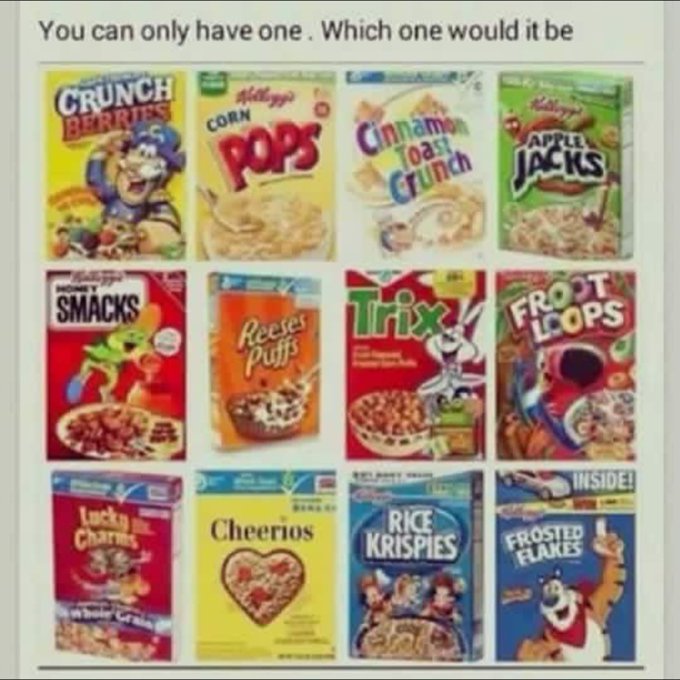 Mine would be lucky charms! What would yours be?! 😋 https://t.co/MNCSpTuBUO