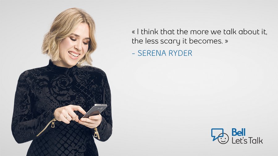 Bell_LetsTalk's tweet photo. RT this message from #BellLetsTalk Spokesperson @SerenaRyder to help #endthestigma. https://t.co/jI4iZoSrKX https://t.co/qrNLf9BXVP