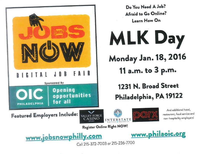 CouncilmemberKJ's tweet photo. Don't forget: Job Fair on Monday 1/18, Register until Sunday 1/17! 1231 N. Broad St. 11am-3pm @PhiladelphiaOIC https://t.co/AQXj67Rmc1