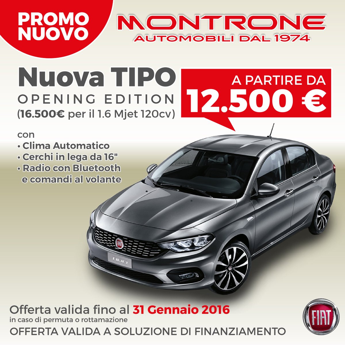 MontroneAuto's tweet image. #Fiat #Tipo Ci vuole poco per... averla! a 12.500€ vieni a scoprirla in showroom #montroneAutomobili #Taranto