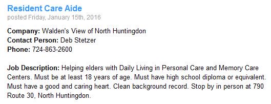 Resident Care Aid Job Opening