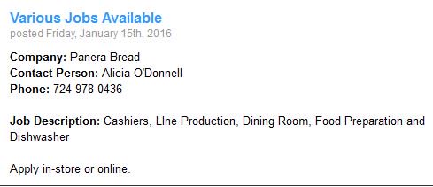 Various Job Openings at <a href="/panerabread/">Panera Bread</a>