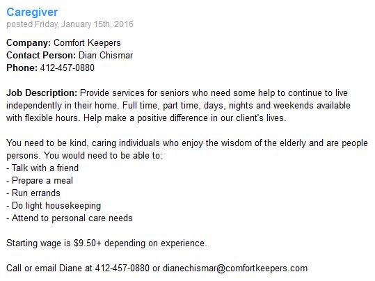 Caregiver Job Opening