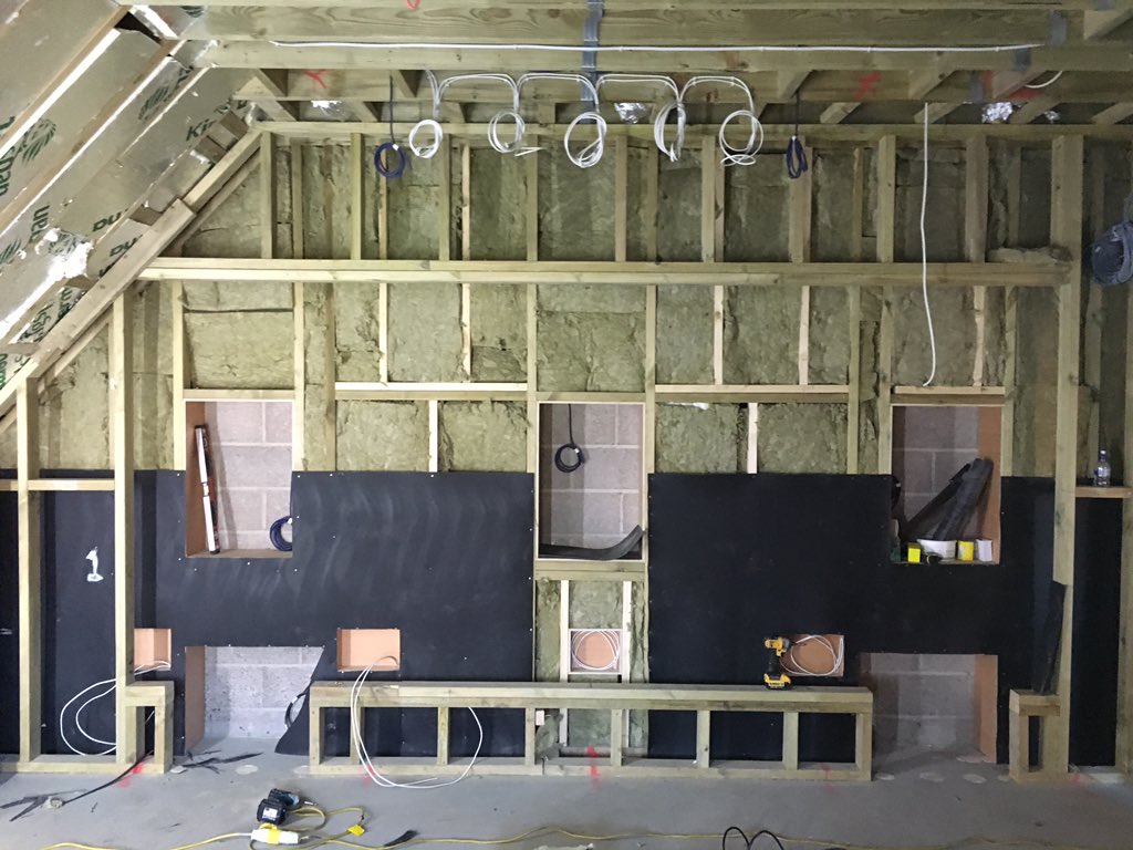 ProgressiveAV's tweet image. Soundproofing going in ahead of a 7.1.4 #procella speaker install with #datasat processing in spring