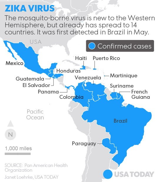 USATODAYhealth's tweet image. In which countries is Zika virus spreading?