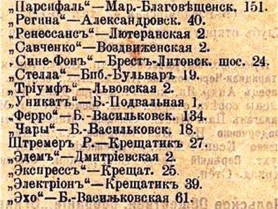 adrozd83's tweet photo. Перелік київських кінотеатрів в 1914 році. Для дореволюційного маленького Києва – м'яко кажучи, не мало #Київ https://t.co/EAYcEO0GwO