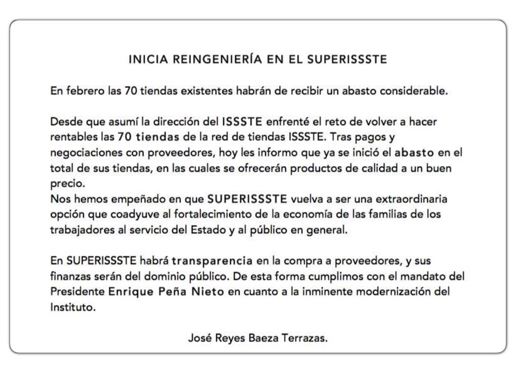 ReyesBaeza's tweet photo. Inicia reingeniería el el SUPERISSSTE. Favor de compartir. https://t.co/kasi4sBHeT