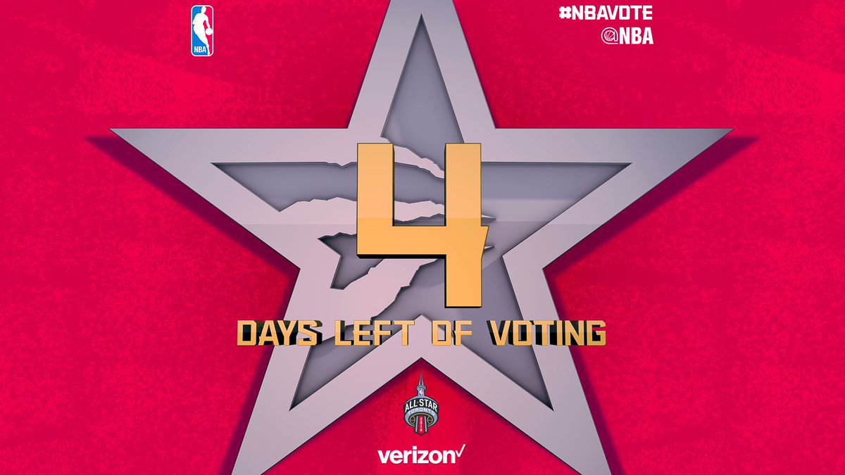 NBA's tweet image. #NBAAllStarTO Voting presented by @Verizon ends at 11:59pm/et MONDAY night: NBA.com/vote or the NBA app