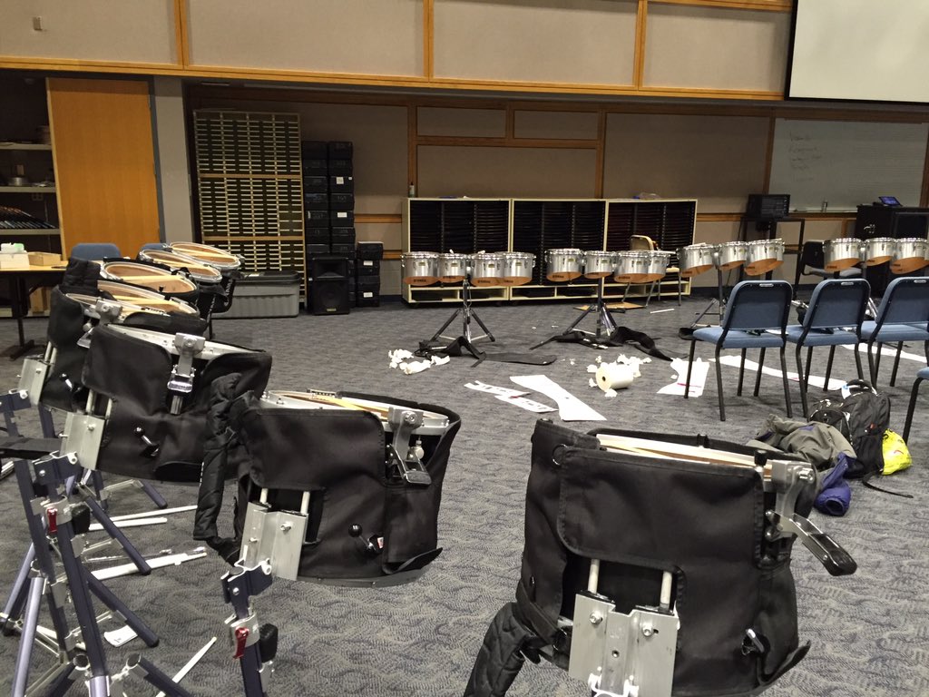 NDDrumline's tweet photo. What better way to spend a Friday evening than tuning up some drums? #TuneDownForWhat https://t.co/2BnCQKO2MB
