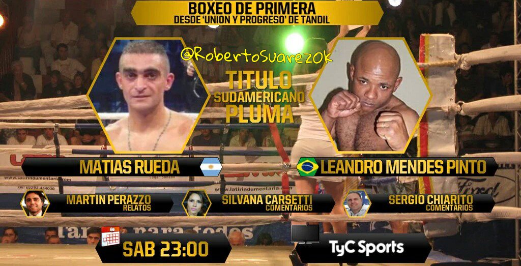 RobertoSuarezOk's tweet photo. #BDP #TyC 
#Rueda vs #Pinto 
Relatos: @PerazzoMartin 
Comentarios: @RagazzaBox y @SergioChiarito 
Dale RT! https://t.co/ZfiGvIqCII
