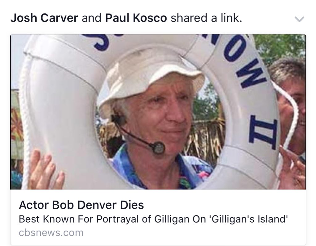 All these tweets & FB posts about #BobDenver dying...he died in 2005 the article is 11 years old.