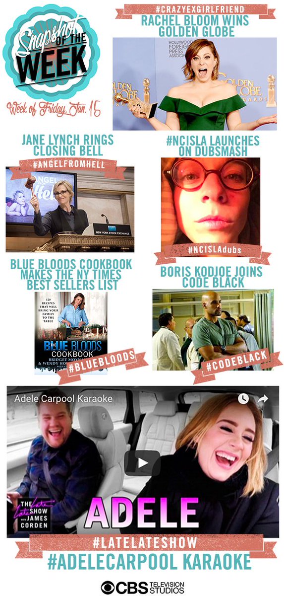 CBSTVStudios's tweet photo. #TGIF! Check out this week's highlights from #CBSTVStudios. #SnapshotOfTheWeek https://t.co/PcuNMPfteg