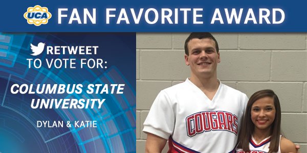 UCAupdates's tweet photo. RT to vote NOW for Katie &amp; Dylan! #UCAnationals https://t.co/Aj0RNdqgQu