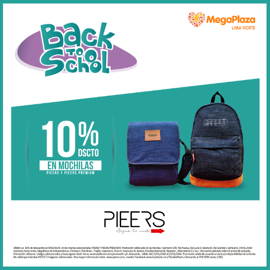 CC_MegaPlaza's tweet photo. ¡Aprovecha los descuentos de mochilas en #Pieers y disfruta tus días con estilo! https://t.co/p8VhN4F6dz