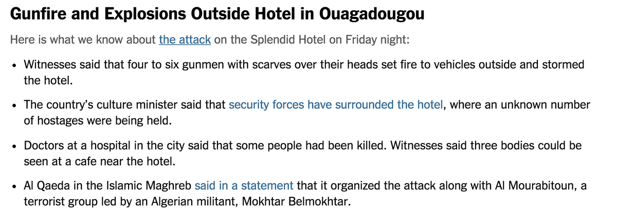 nytimes's tweet image. What we know about the attack at a hotel in Burkina Faso nyti.ms/1n1LCa3