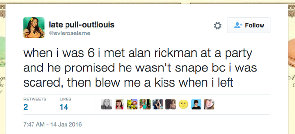 BuzzFeed's tweet photo. People are sharing their delightful memories of meeting Alan Rickman https://t.co/hjHA3B36fw https://t.co/9xqY1S5dtQ