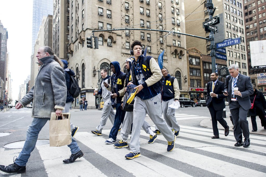 PlayersTribune's tweet photo. Coach Beilein and crew on their way over to @TheGarden to take on Penn State. @umichbball #OurMichigan https://t.co/h9ER0if05D