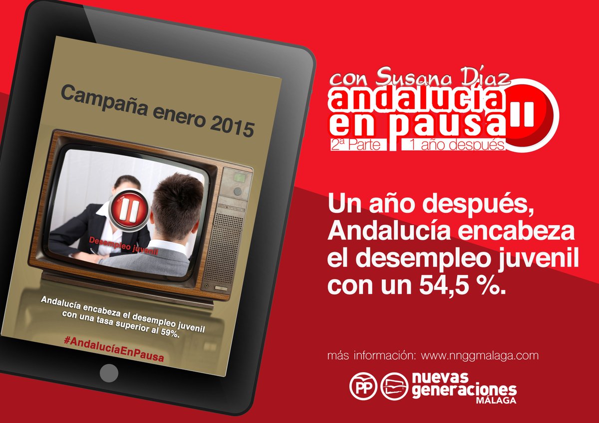 NNGGMalaga's tweet photo. El paro joven sigue superando el 58,4%. ¿Cuando una solución @susanadiaz? #AndaluciaenPausa https://t.co/gHZDZ6I6mj