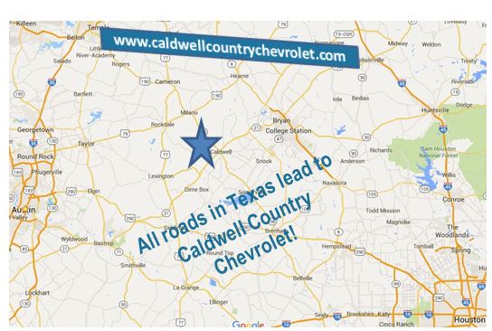 All roads in Texas lead to Caldwell Country Chevrolet.  Giant Savings going on now. caldwellcountrychevrolet.com