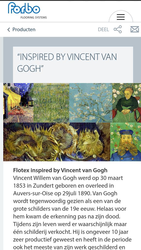 #VanGogh op de vloer? <a href="/forboflooring/">Forbo Flooring</a> ontwikkelde 6 flotex dessins geïnspireerd op Van Gogh: forbo.com/flooring/nl-nl…