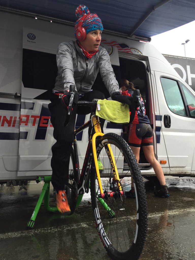 We're one hour from the elite women's race at #CXZolder16. <a href="/mmcyclist/">Meredith Miller</a> is in warm-up mode.