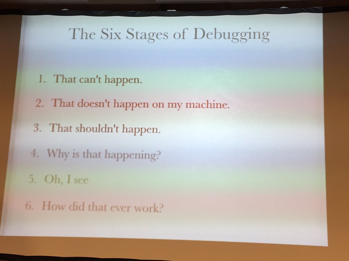 RowdyRabouw's tweet image. The six stages of debugging #webdev #phpbnl16