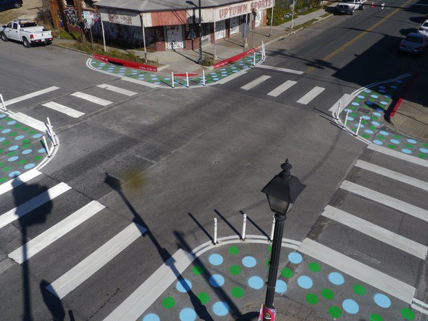 CityLab's tweet photo. How polka dots are making pedestrians safer in Austin https://t.co/xTJNcskRnE https://t.co/MdKUJYRafd