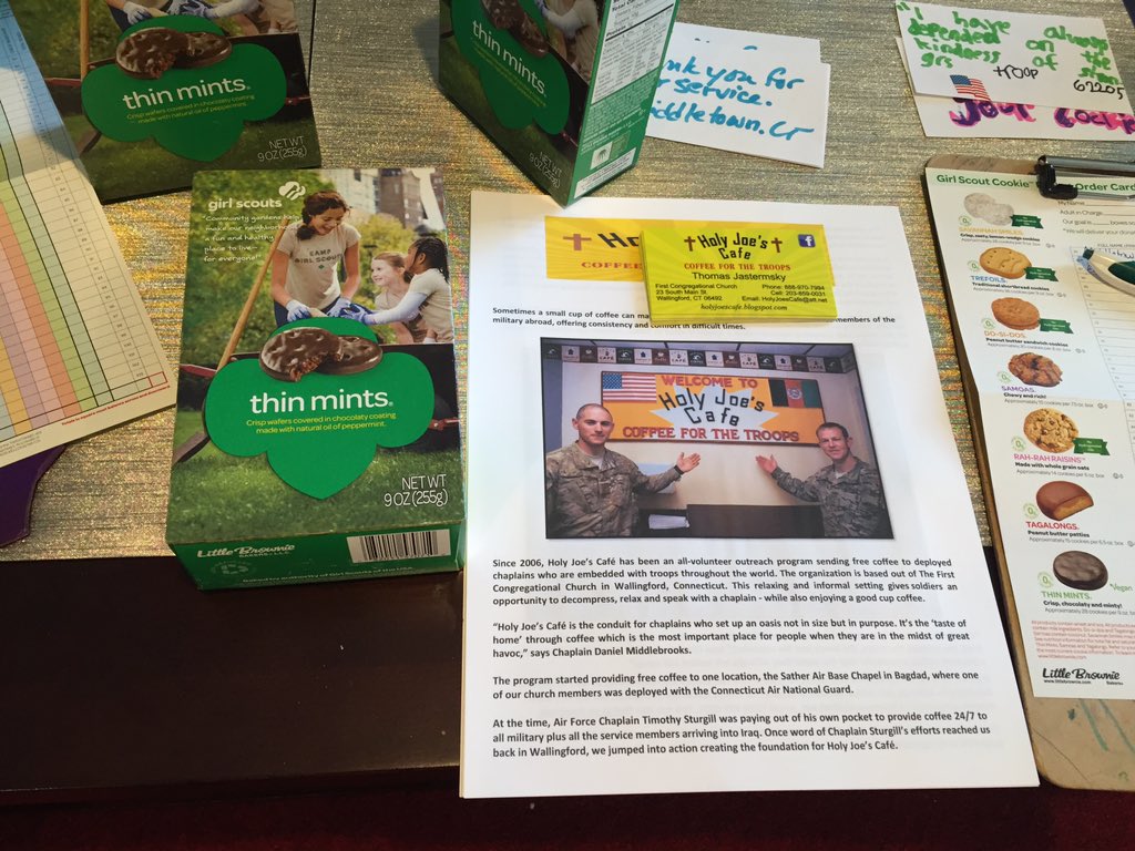 MiddlesexWomen's tweet photo. 💚 🍪?! Carmela's on Ext has ThinMint French toast! Holy Joes &amp; @GSofCT have cookies 4 heroes to donate until 1130am! https://t.co/ojWcbAxWpH