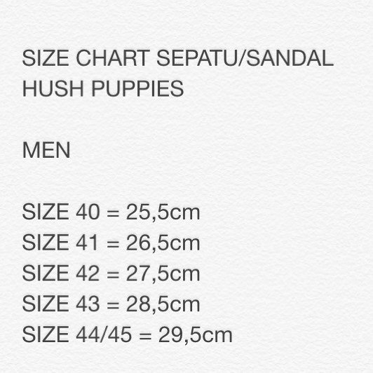 Hush Puppies Size Chart