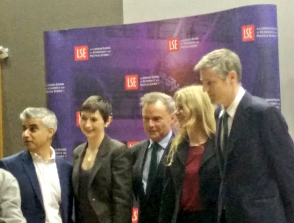 A brief moment of cordiality with candidates before #londontomorrow commences. @SadiqKhan @ZacGoldsmith @sianberry https://t.co/yflvtGnDWk