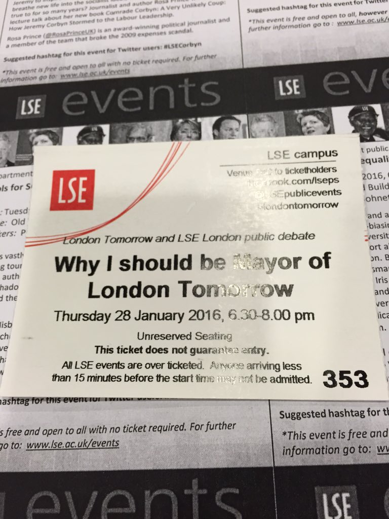 Waiting for the London Mayor debate to start at LSE #londontomorrow https://t.co/o7WX2TuFHy