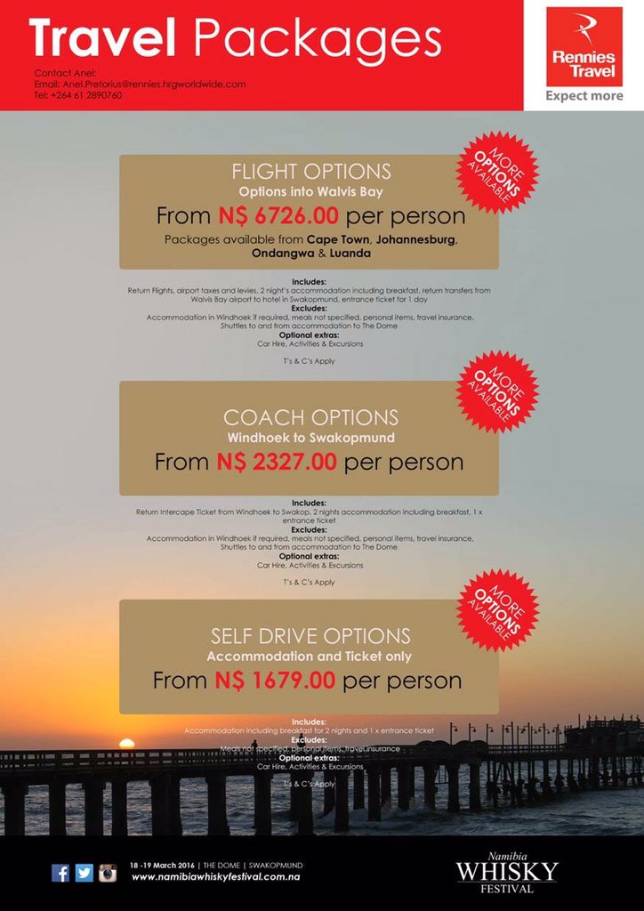 Rennies Travel Namibia is ready to help you with a travel package that fits your budget. #NWF_2016 #18and19March