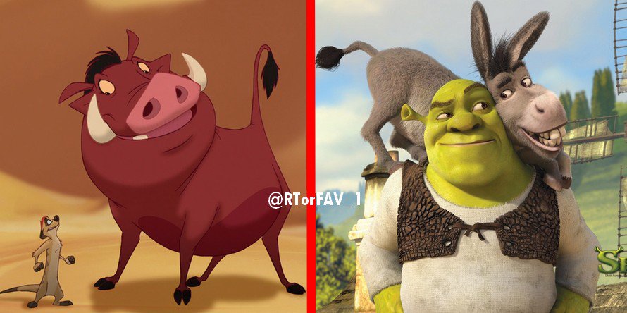 REQUESTED 
RT for Timon and Pumbaa 
LIKE for Shrek and Donkey
