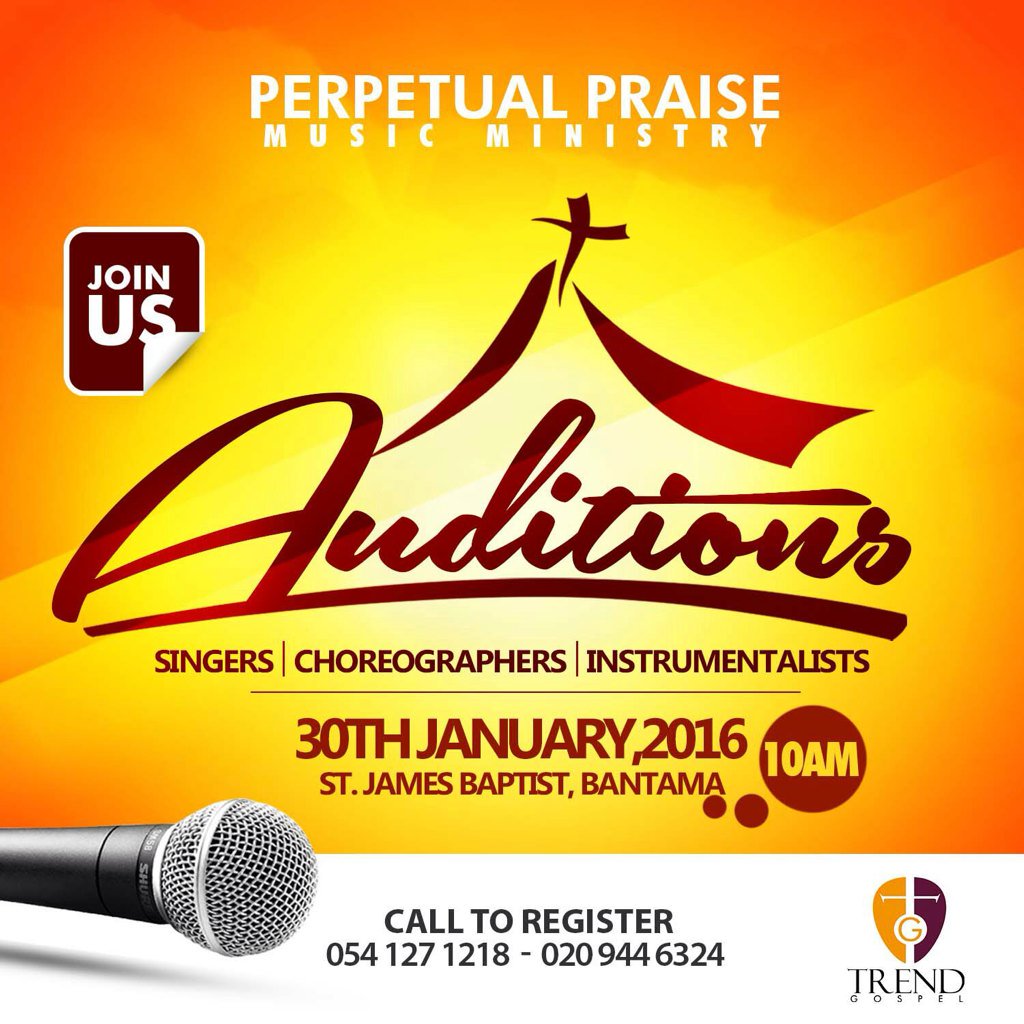 trend_gospel's tweet image. #JanuaryEvent 
#AUDITIONS 
#PerpetualPraise
#30thJan
#StJamesBaptist_Bantama
#10am
#TrendGospel